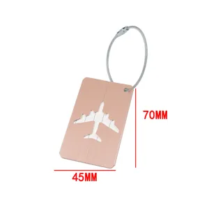 Etiquette de bagage avion en metal avec cable en acier, finition or rose, voyage