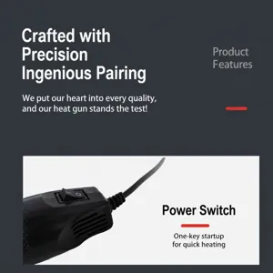Heat gun switch and handle detail shot showcasing the core control button and power cord design feature.