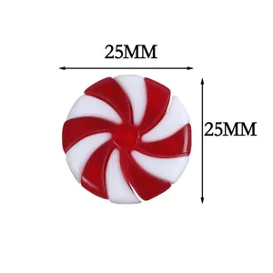 Red and white swirl peppermint candy resin accessory 25mm diameter DIY craft decoration