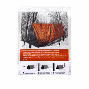 Portable outdoor emergency tube tent, thermal mylar survival shelter with 5m paracord.
