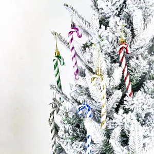 Colorful plastic candy cane ornaments for Christmas tree holiday home party decor hanging.
