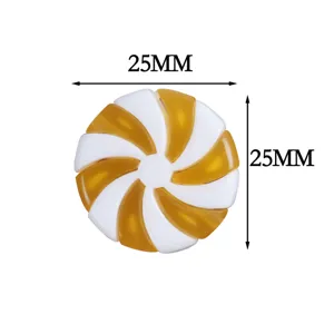 Dual-color swirl candy shape resin cabochon DIY accessory, 25mm diameter, white & amber.