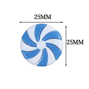 Blue and white swirl candy cabochon detail view, resin DIY accessory 25mm diameter part