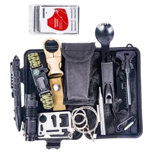 Kit de Matériel de Survie d'Urgence Boîte en Plastique Tactique Outils de Survie en Plein Air pour Randonnée Camping