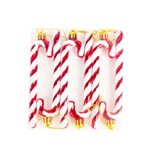 Christmas tree plastic candy cane ornaments set holiday hanging decor for home party.