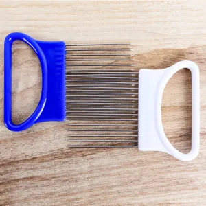 Stainless steel onion holder meat tenderizer slicer tool with plastic handles for kitchen