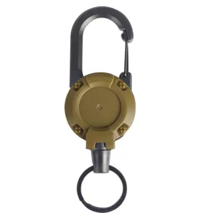 Mousqueton porte-clés rétractable tactique avec câble en acier pour le camping et la randonnée.