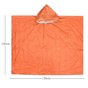 Portable outdoor emergency rescue poncho warm thermal survival blanket with hood for camping.