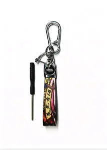 Chinese style zodiac car keychain pendant with metal hook and leather strap tool kit.