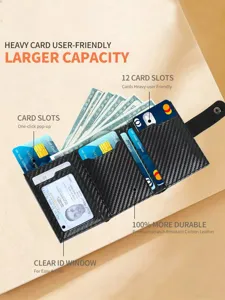 Billetera trifold para hombre de fibra de carbono con 12 ranuras para tarjetas y ventana ID.