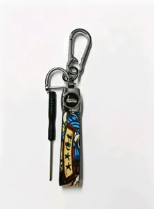 Chinese style car keychain with metal hook strap and screwdriver pendant for bag decoration