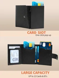 Billetera minimalista de fibra de carbono para hombre tarjetero pop-up de metal delgado