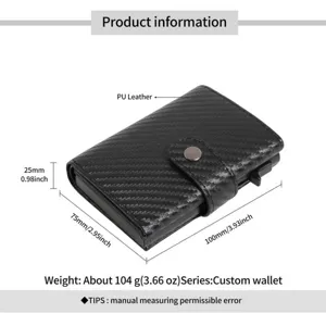 Cartera tarjetero para hombre de piel PU con textura de carbono y mecanismo automático.