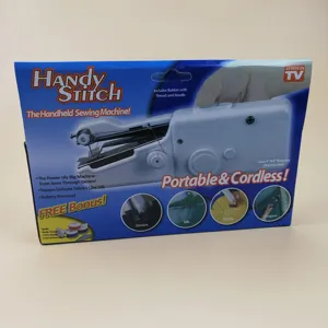 Compact handheld sewing machine for quick fabric repairs, portable and cordless design for easy use.