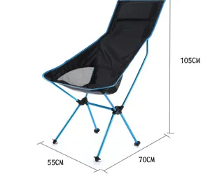 Outdoor folding camping moon chair with headrest, portable aluminum alloy frame, 105cm tall.