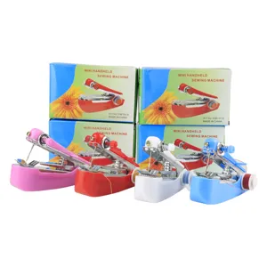 Portable mini handheld sewing machine manual tool for quick stitching and clothes repair.