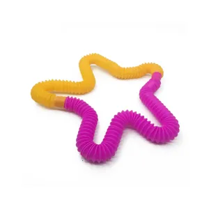 Colorful plastic pop tubes sensory toy shaped like a star, ideal for stress relief and fun.