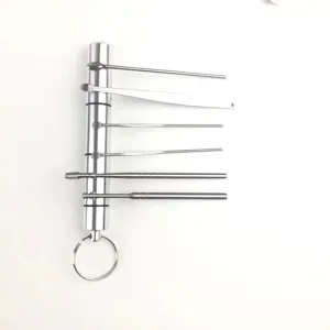 Stainless steel ear pick 6-piece set portable earwax removal tool kit with keychain capsule.