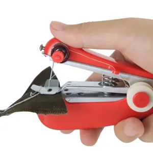 Handheld mini sewing machine, portable pocket manual sewing tool for quick fabric repair.