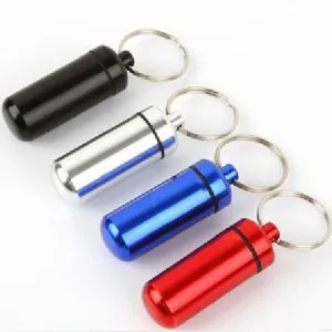 Portable Waterproof Aluminum Alloy Pill Box Container Outdoor Survival Capsule Case With Keychain