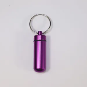Portable aluminum pill capsule keychain waterproof survival pill box holder purple container