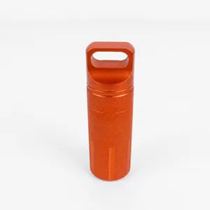 Outdoor Überleben Aluminium wasserdichter Pillenbehälter Detailansicht, orange EDC Dose