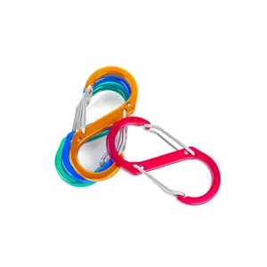 Mousquetons S en aluminium coloré 50mm double ressort crochets ensemble pour camping en plein air