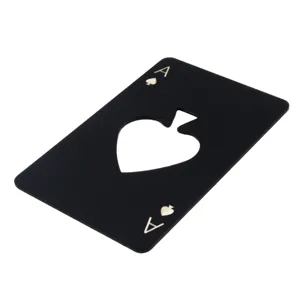 Stainless steel ace of spades card bottle opener, portable credit card poker beer opener tool detail.