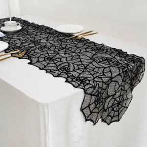 Runner da tavola ragnatela pizzo nero Halloween decorazione festa gotica design elegante