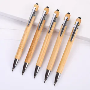 Natural Bamboo Ballpoint Pen Touch Screen Stylus Business Promotional Gift Pen Engraved Logo Wooden Ball Pen