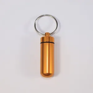 Portable waterproof aluminum pill box capsule container with key ring orange survival bottle