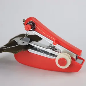 Portable handheld mini sewing machine for quick repairs, compact manual sewing tool red