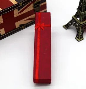 Long red gift box with ribbon bow for necklace jewelry packaging product display item