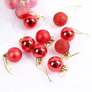 Red Christmas ball ornaments set with matte shiny and glitter finishes for holiday tree decor.