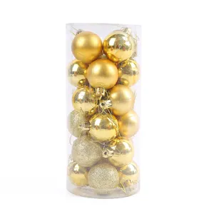24pcs gold Christmas baubles set in clear plastic tube decorative tree hanging ornaments