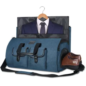 Waterproof convertible garment duffel bag for men, travel suit carrier with shoe compartment and pockets.