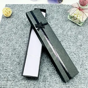 Black long gift box with ribbon bow for necklace jewelry packaging presentation party item