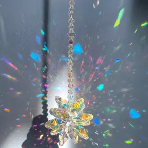 Clear Crystal Sun Catcher Hanging Ornament Modern Art Faceted Rainbow Prism Light Catcher Window Garden Car Home Wall Decor