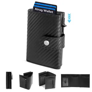Cartera Corta para Hombres de Microfibra Tridepliable Tarjetero Resistente al Desgaste Negocio Casual con Cierre de Broche