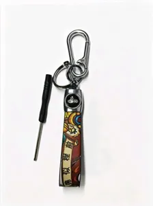 Chinese style zodiac car keychain with metal hook and printed leather strap accessory charm