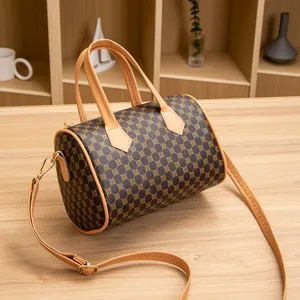 Borsa a mano Boston vintage da donna, elegante borsa stampata con tracolla per dettagli.