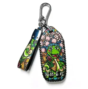 Chinese zodiac green snake leather car keychain designer handbag pendant charm accessory