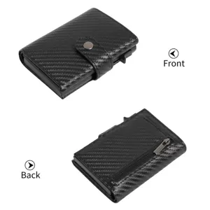 Billetera minimalista para hombre de fibra de carbono tarjetero con bolsillo y mecanismo pop up