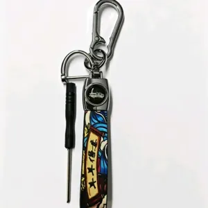 Chinese style zodiac car keychain metal strap keyring with mini screwdriver tool gift