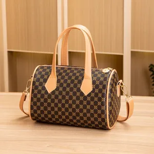Borsa a mano Boston vintage da donna, borsa a tracolla con stampa retrò a contrasto.