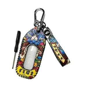 Chinese style zodiac car key cover and keychain with vibrant graphic design for accessories.
