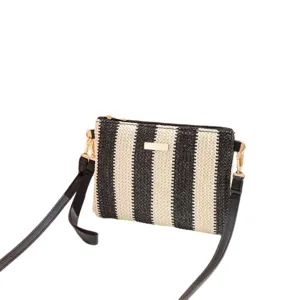 Summer Black White Striped Woven Straw Crossbody Bag Women Fashion Shoulder Handbag