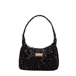 Black sequin shoulder bag fashion underarm handbag trendy women casual hobo bag summer chic style