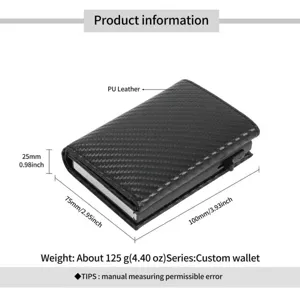 Men minimalist carbon fiber pattern PU leather card holder wallet with pop up mechanism.