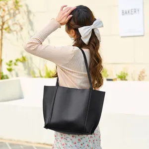 Solid color large capacity women tote bag casual minimalist stylish single shoulder bag main image